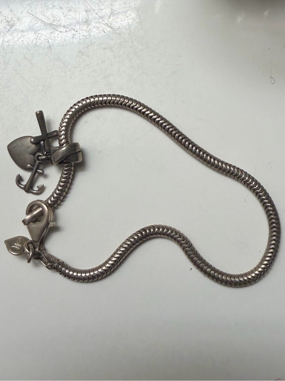 Michael Anthony 925 Sterling Silver Heart Anchor Cross Snake chain Bracelet